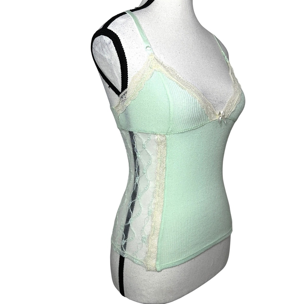 Out From Under Lace Trim Ribbed Cami Top XS Coquette Balletcore Fairycore Soft - Picture 2 of 12